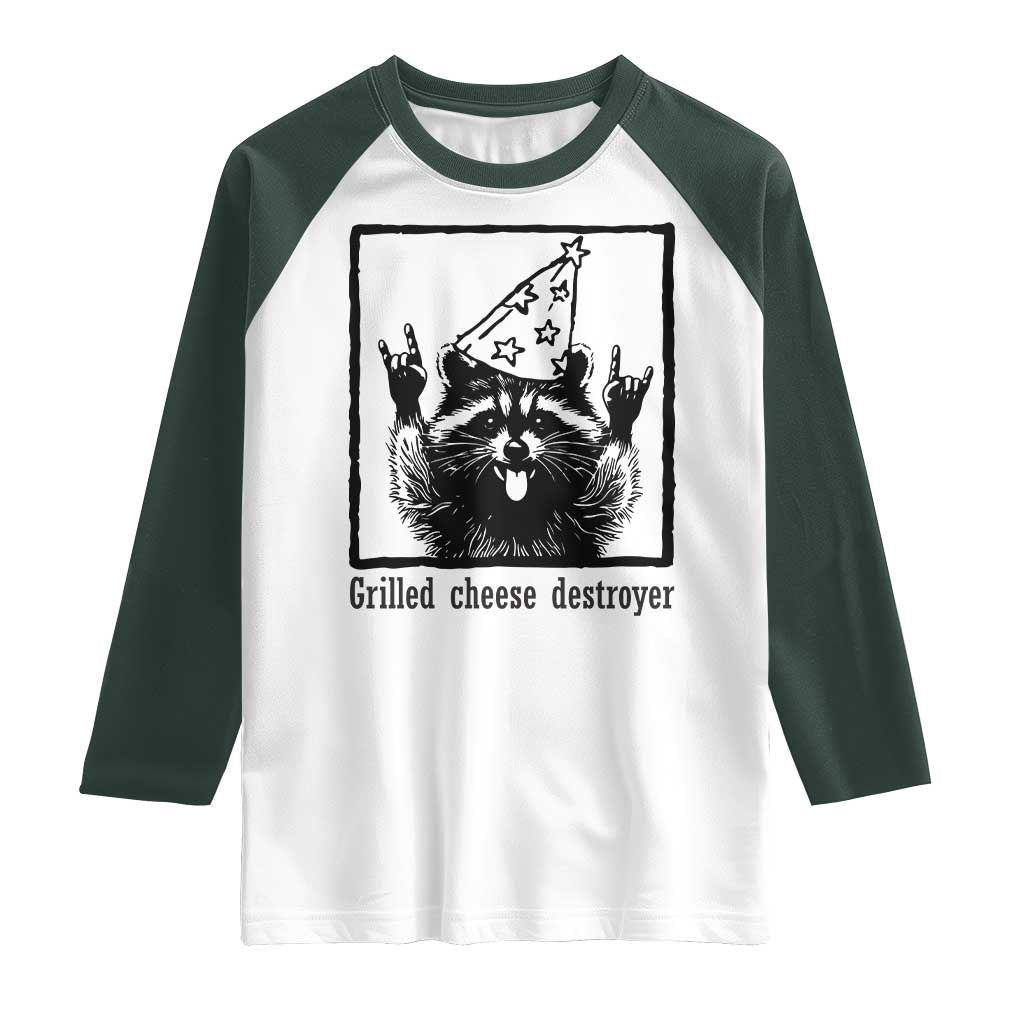 Vintage Raccoon Raglan Shirt Retro Silly Trash Panda Meme TS10 White Dark Forest Green Print Your Wear