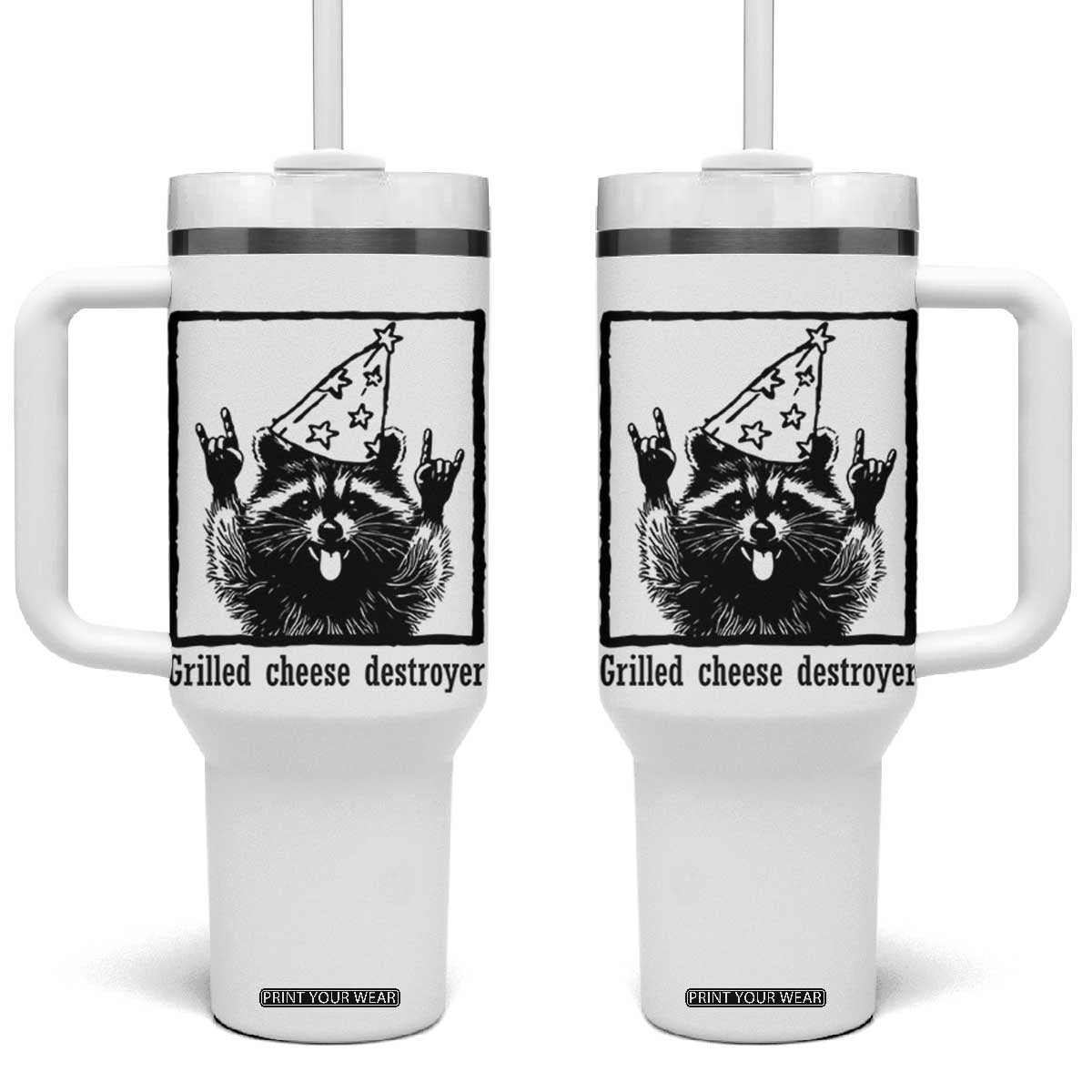 Vintage Raccoon Tumbler With Handle Retro Silly Trash Panda Meme TS10 One Size: 40 oz White Print Your Wear