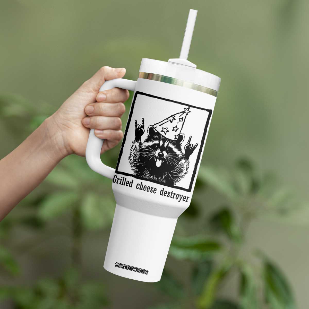 Vintage Raccoon Tumbler With Handle Retro Silly Trash Panda Meme TS10 Print Your Wear