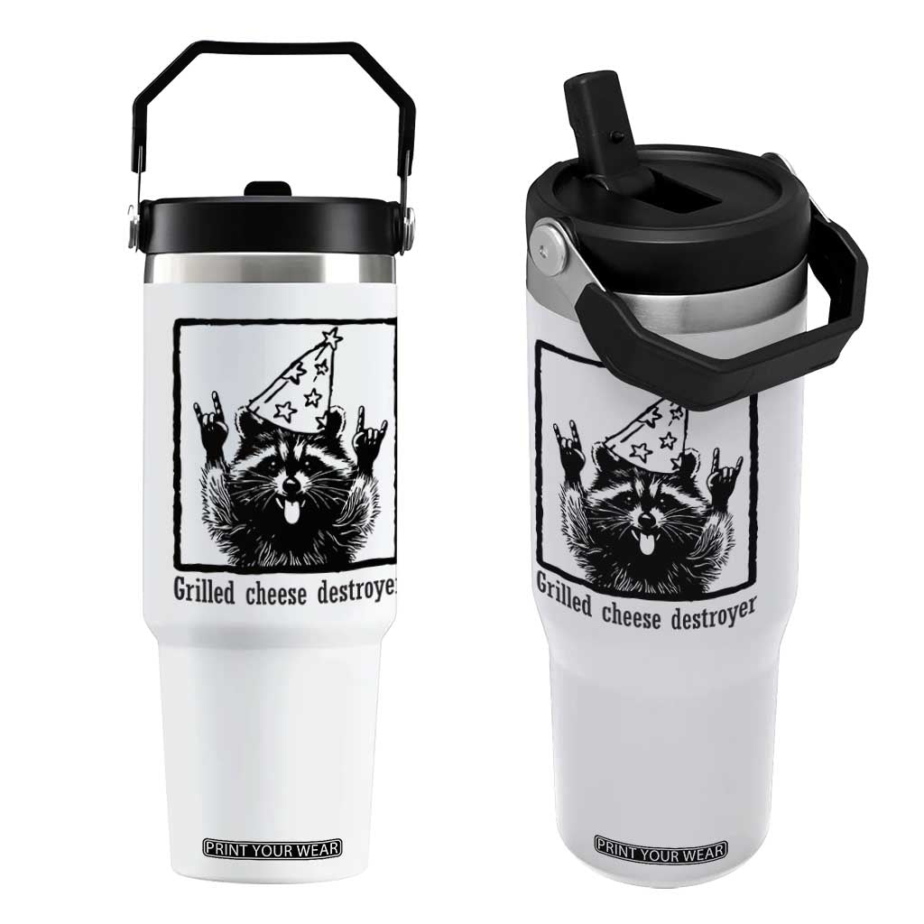 Vintage Raccoon Flip Straw Tumbler Retro Silly Trash Panda Meme TS10 One Size: 30 oz White Print Your Wear