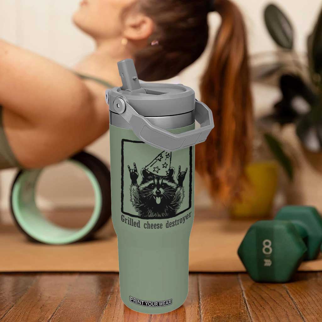 Vintage Raccoon Flip Straw Tumbler Retro Silly Trash Panda Meme TS10 One Size: 30 oz Moss Green Print Your Wear