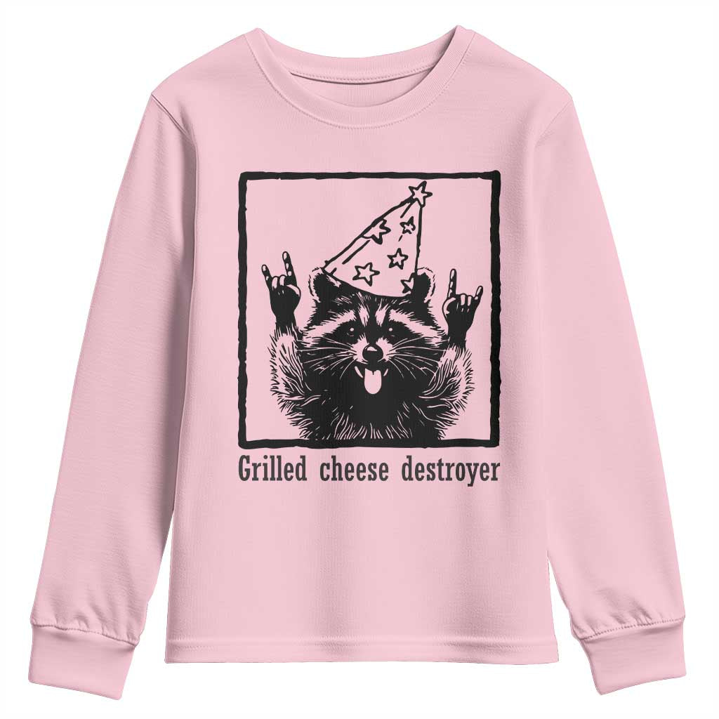Vintage Raccoon Youth Sweatshirt Retro Silly Trash Panda Meme TS10 Light Pink Print Your Wear