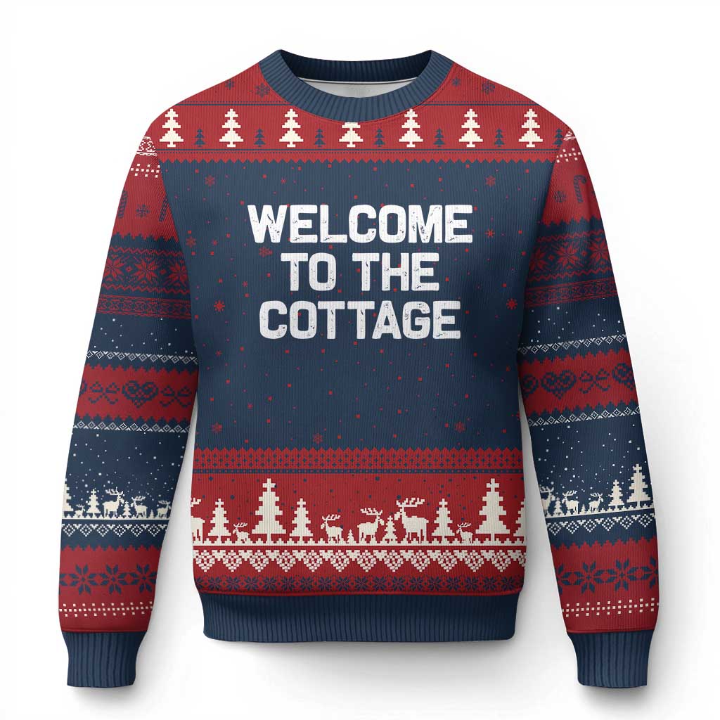 Welcome To The Cottage Ugly Christmas Sweater TS10 Navy Red Print Your Wear