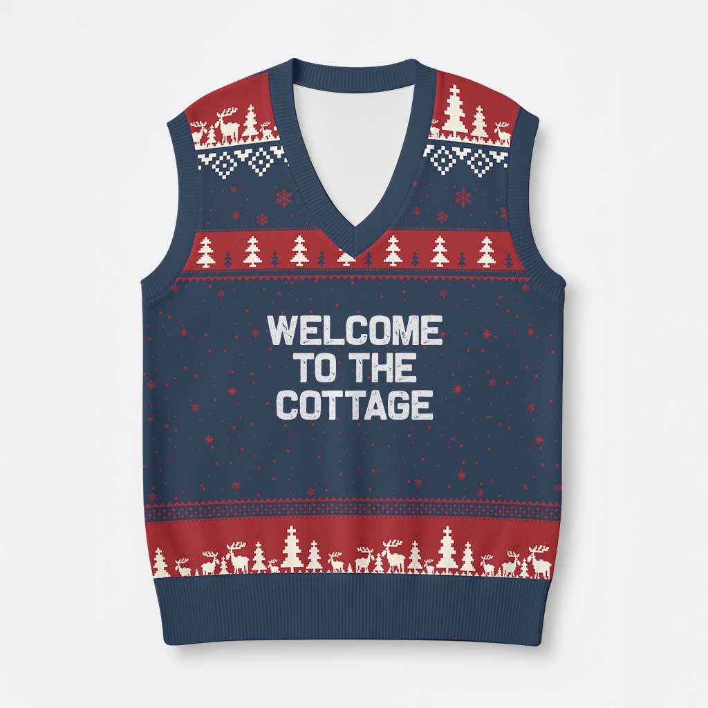 Welcome To The Cottage V-Neck Knit Sweater Vest TS10 Navy Red Print Your Wear
