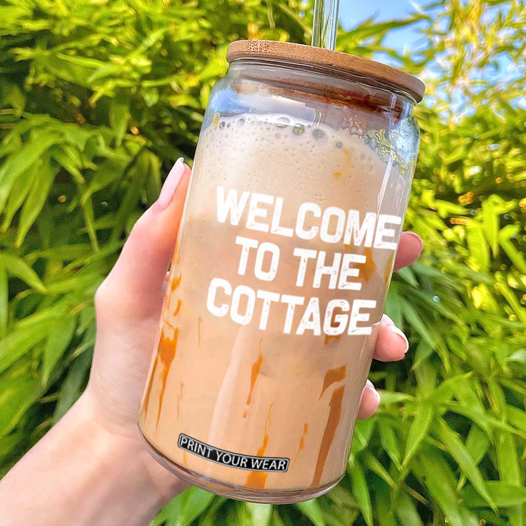 Welcome To The Cottage Glass Can TS10 Black Print Your Wear