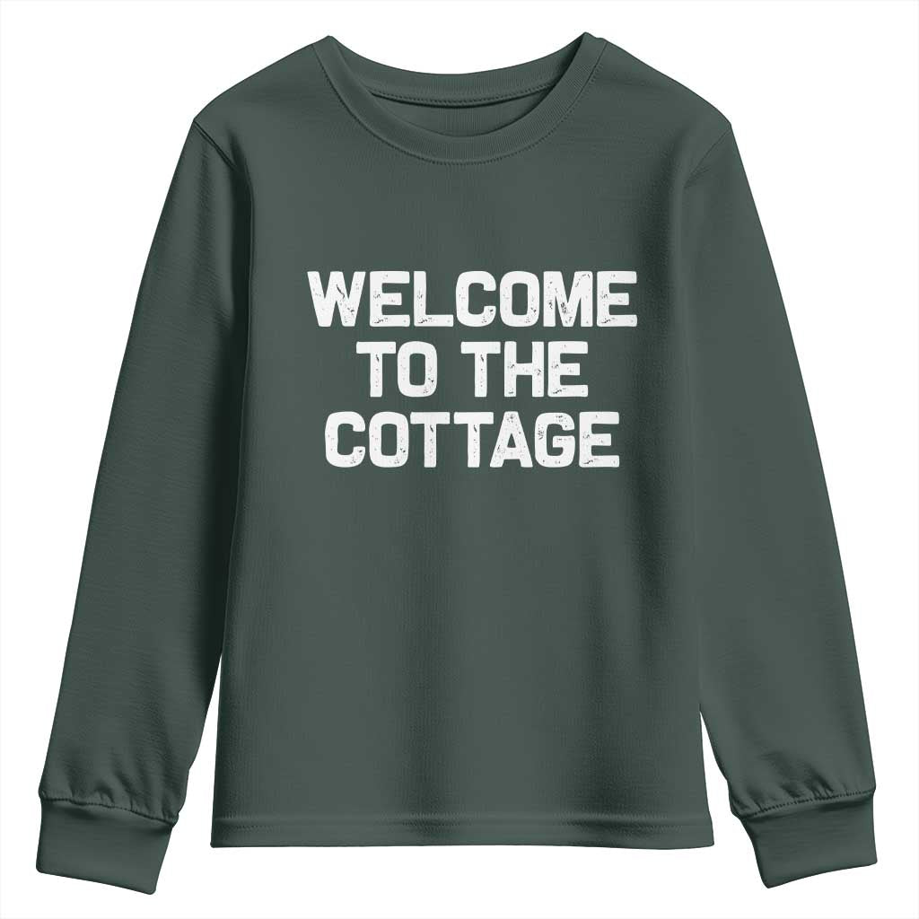 Welcome To The Cottage Youth Sweatshirt TS10 Dark Forest Green Print Your Wear