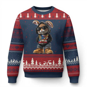 Bunny Puerto Rican Flag Ugly Christmas Sweater Puerto Rican Taino Boricua Vibes TS10 Navy Red Print Your Wear
