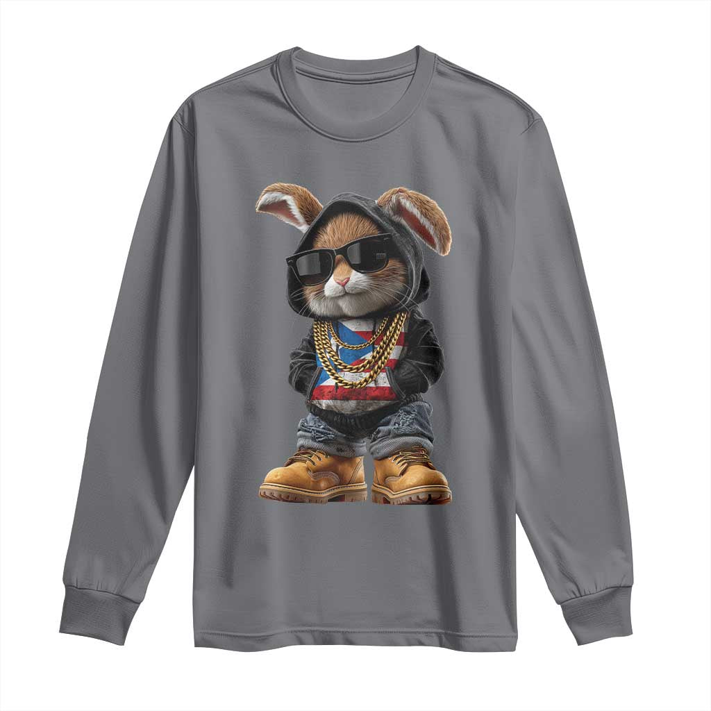 Bunny Puerto Rican Flag Long Sleeve Shirt Puerto Rican Taino Boricua Vibes TS10 Charcoal Print Your Wear