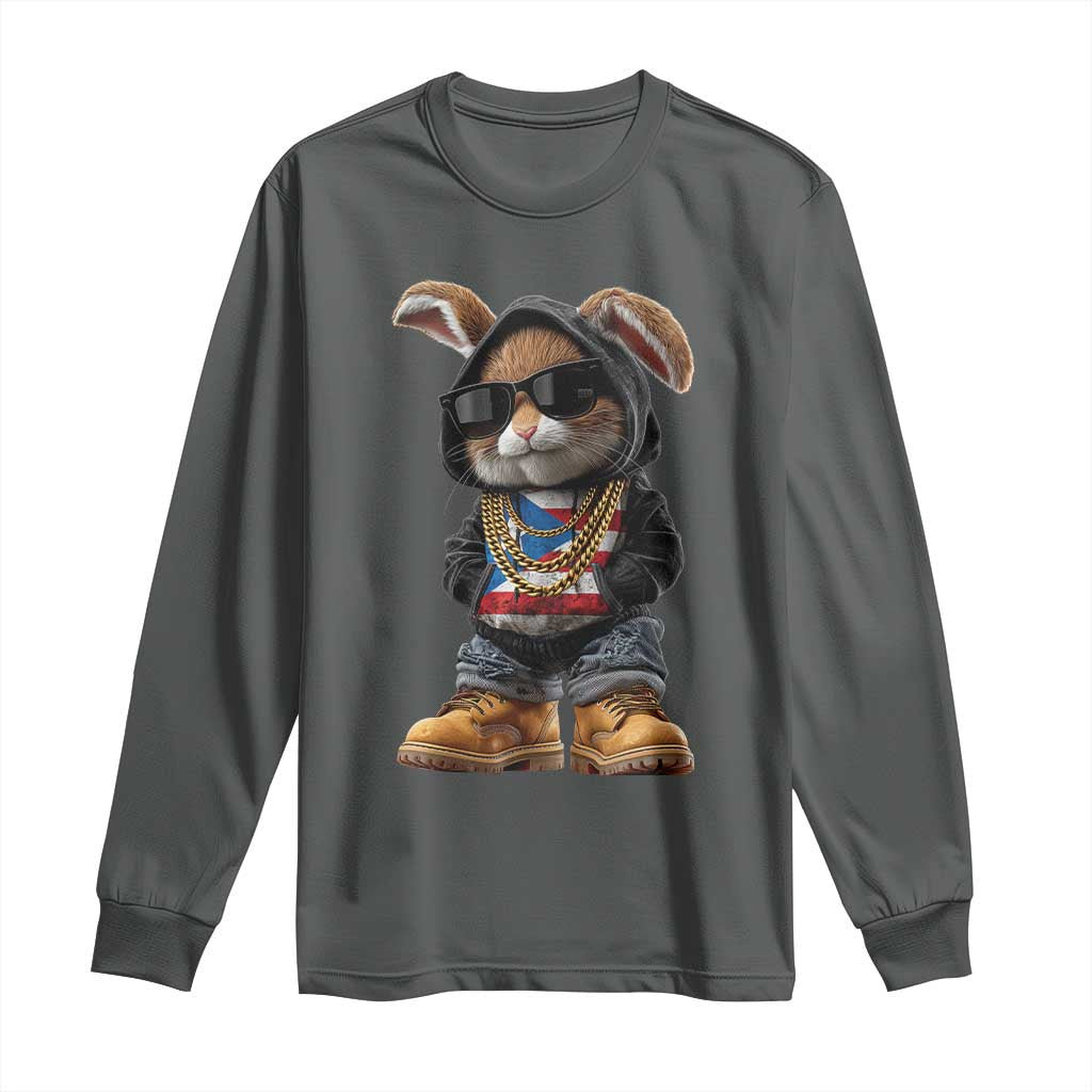 Bunny Puerto Rican Flag Long Sleeve Shirt Puerto Rican Taino Boricua Vibes TS10 Dark Heather Print Your Wear