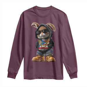 Bunny Puerto Rican Flag Long Sleeve Shirt Puerto Rican Taino Boricua Vibes TS10 Maroon Print Your Wear