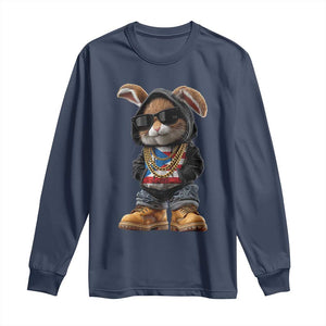 Bunny Puerto Rican Flag Long Sleeve Shirt Puerto Rican Taino Boricua Vibes TS10 Navy Print Your Wear