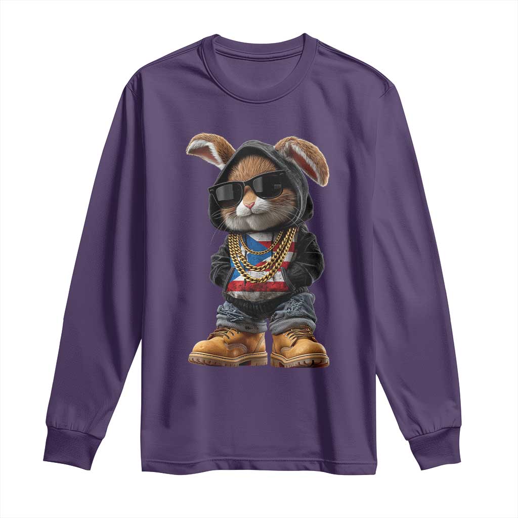 Bunny Puerto Rican Flag Long Sleeve Shirt Puerto Rican Taino Boricua Vibes TS10 Purple Print Your Wear