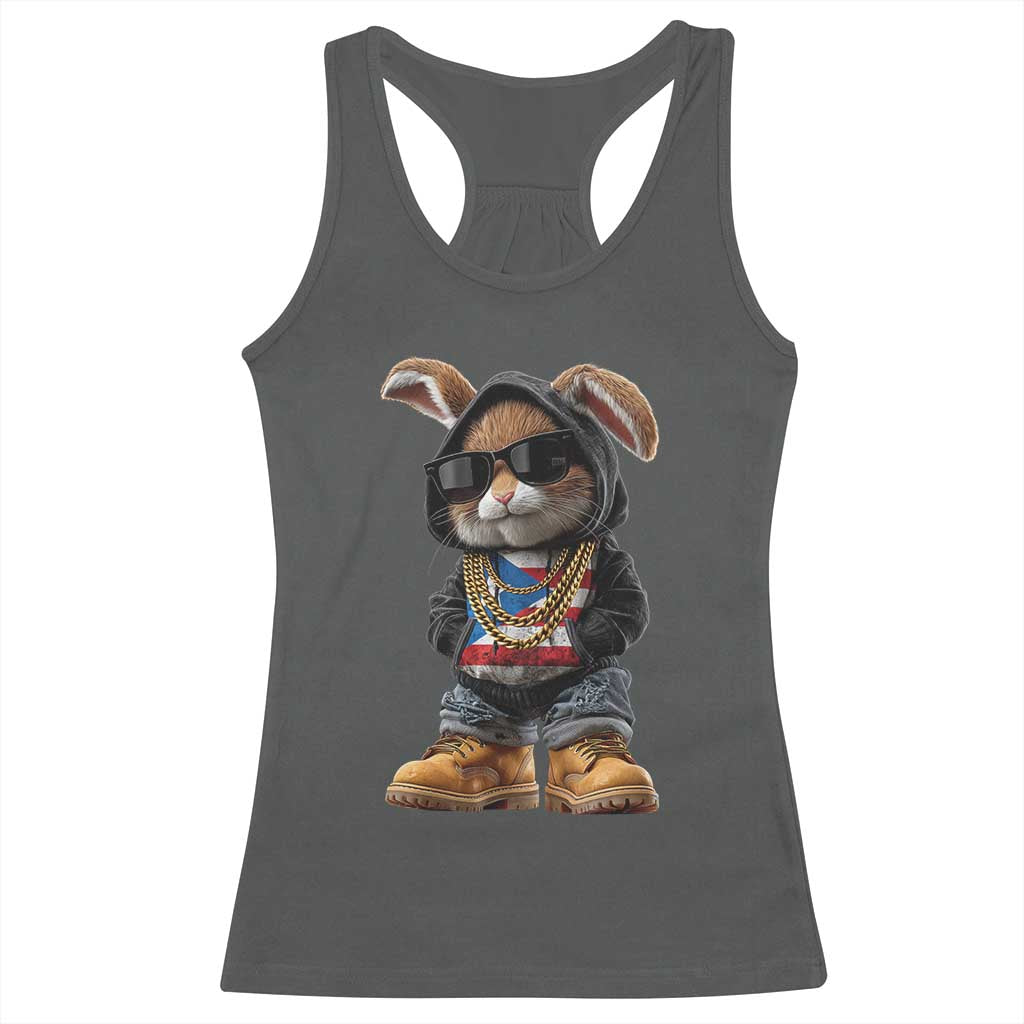 Bunny Puerto Rican Flag Racerback Tank Top Puerto Rican Taino Boricua Vibes TS10 Dark Heather Print Your Wear