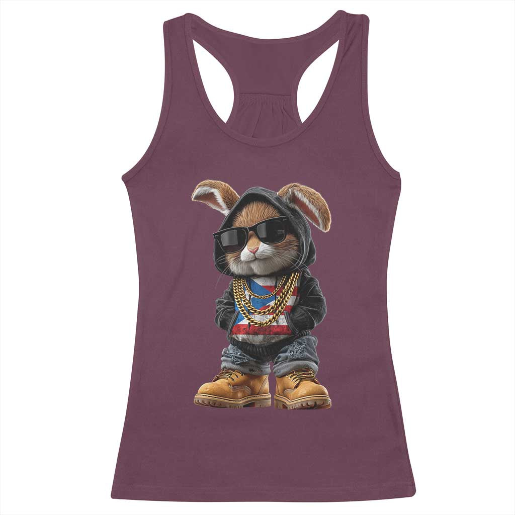 Bunny Puerto Rican Flag Racerback Tank Top Puerto Rican Taino Boricua Vibes TS10 Maroon Print Your Wear