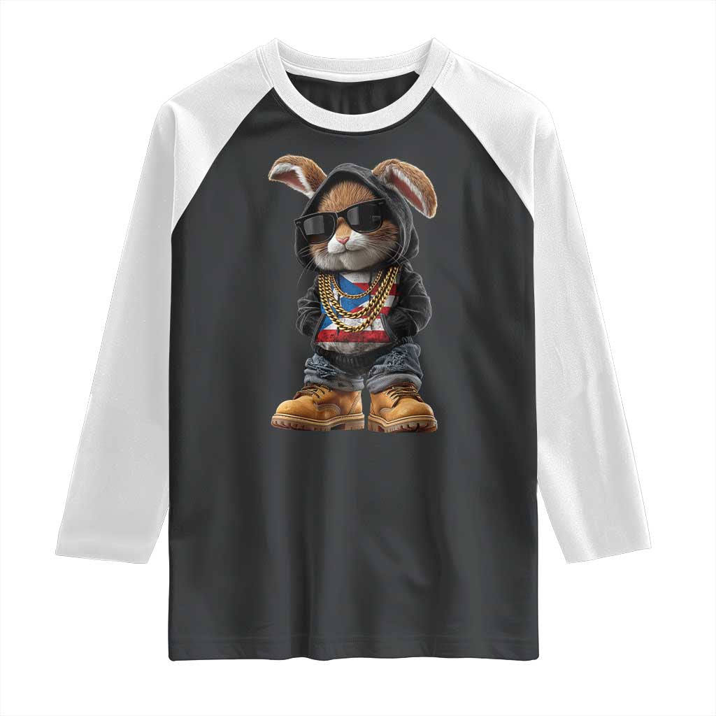 Bunny Puerto Rican Flag Raglan Shirt Puerto Rican Taino Boricua Vibes TS10 Black White Print Your Wear