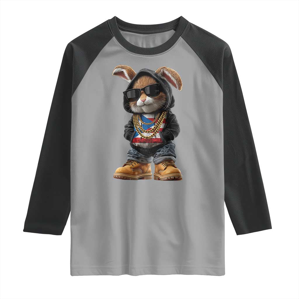 Bunny Puerto Rican Flag Raglan Shirt Puerto Rican Taino Boricua Vibes TS10 Sport Gray Black Print Your Wear