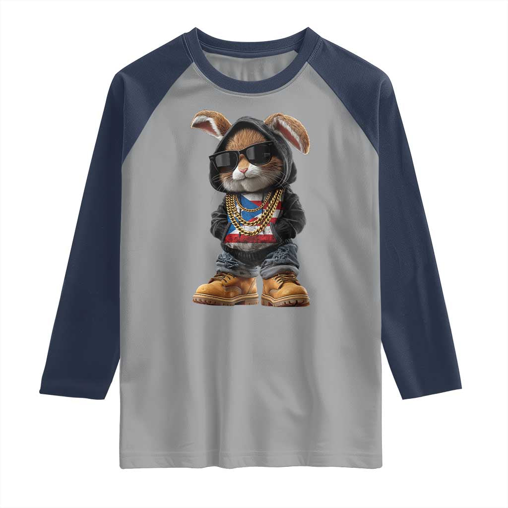 Bunny Puerto Rican Flag Raglan Shirt Puerto Rican Taino Boricua Vibes TS10 Sport Gray Navy Print Your Wear