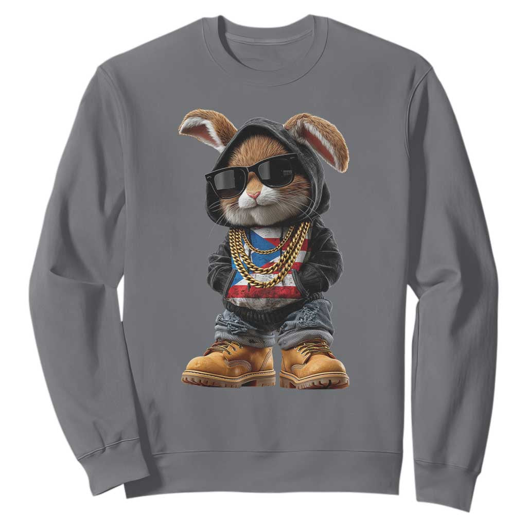 Bunny Puerto Rican Flag Sweatshirt Puerto Rican Taino Boricua Vibes TS10 Charcoal Print Your Wear
