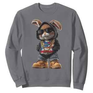 Bunny Puerto Rican Flag Sweatshirt Puerto Rican Taino Boricua Vibes TS10 Charcoal Print Your Wear
