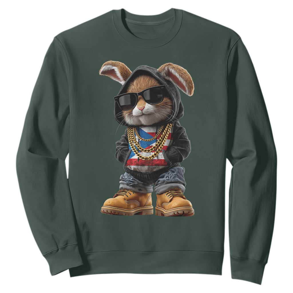 Bunny Puerto Rican Flag Sweatshirt Puerto Rican Taino Boricua Vibes TS10 Dark Forest Green Print Your Wear