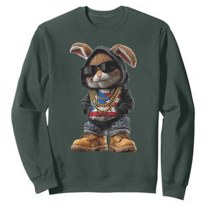 Bunny Puerto Rican Flag Sweatshirt Puerto Rican Taino Boricua Vibes TS10 Dark Forest Green Print Your Wear