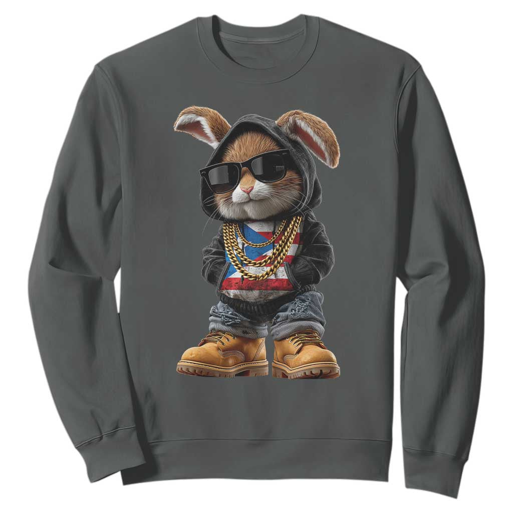 Bunny Puerto Rican Flag Sweatshirt Puerto Rican Taino Boricua Vibes TS10 Dark Heather Print Your Wear