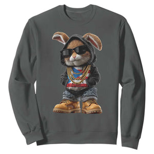 Bunny Puerto Rican Flag Sweatshirt Puerto Rican Taino Boricua Vibes TS10 Dark Heather Print Your Wear