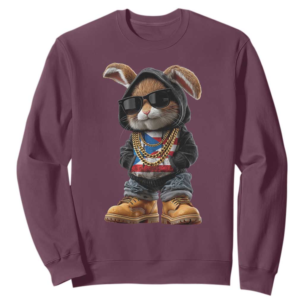 Bunny Puerto Rican Flag Sweatshirt Puerto Rican Taino Boricua Vibes TS10 Maroon Print Your Wear