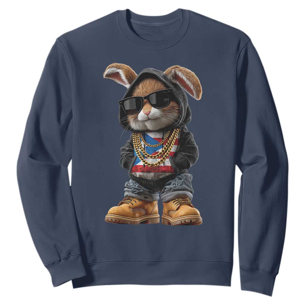 Bunny Puerto Rican Flag Sweatshirt Puerto Rican Taino Boricua Vibes TS10 Navy Print Your Wear