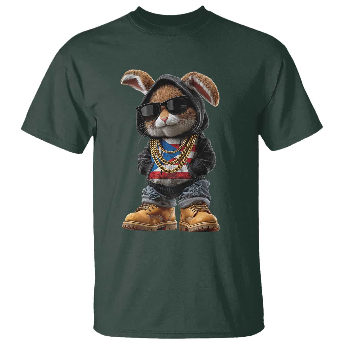 Bunny Puerto Rican Flag T Shirt Puerto Rican Taino Boricua Vibes TS10 Dark Forest Green Print Your Wear
