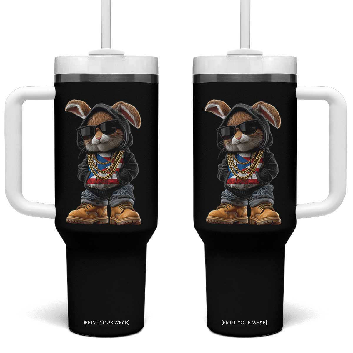 Bunny Puerto Rican Flag Tumbler With Handle Puerto Rican Taino Boricua Vibes TS10 One Size: 40 oz Black Print Your Wear