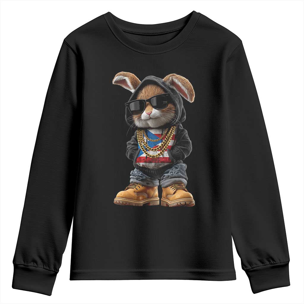 Bunny Puerto Rican Flag Youth Sweatshirt Puerto Rican Taino Boricua Vibes TS10 Black Print Your Wear