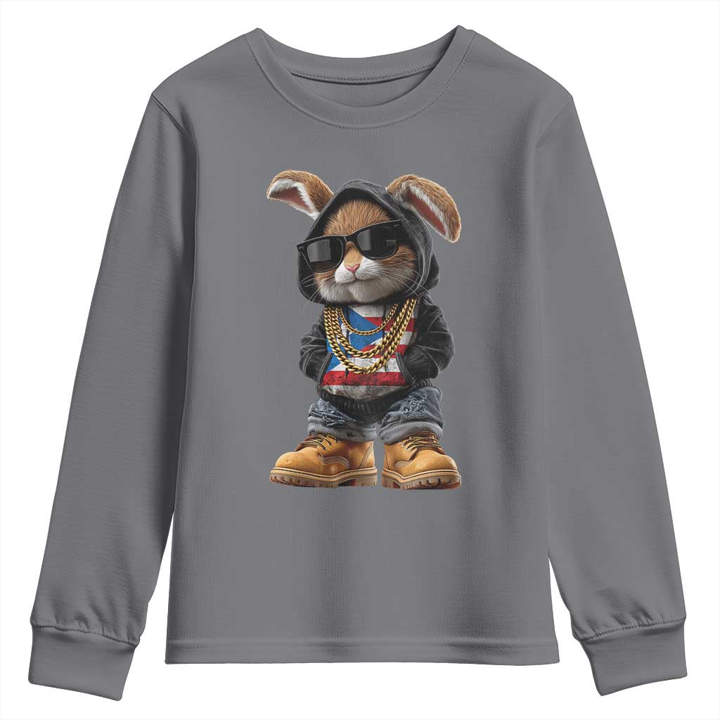 Bunny Puerto Rican Flag Youth Sweatshirt Puerto Rican Taino Boricua Vibes TS10 Charcoal Print Your Wear