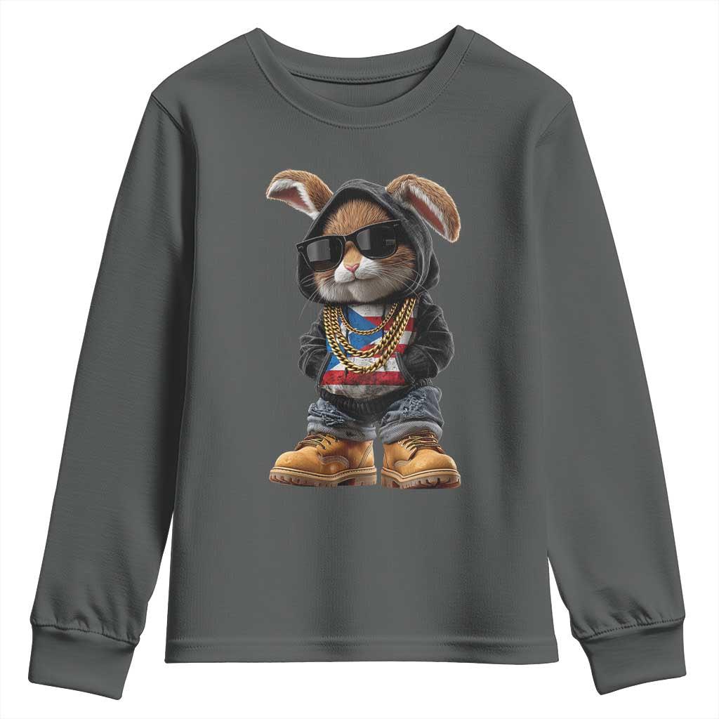 Bunny Puerto Rican Flag Youth Sweatshirt Puerto Rican Taino Boricua Vibes TS10 Dark Heather Print Your Wear