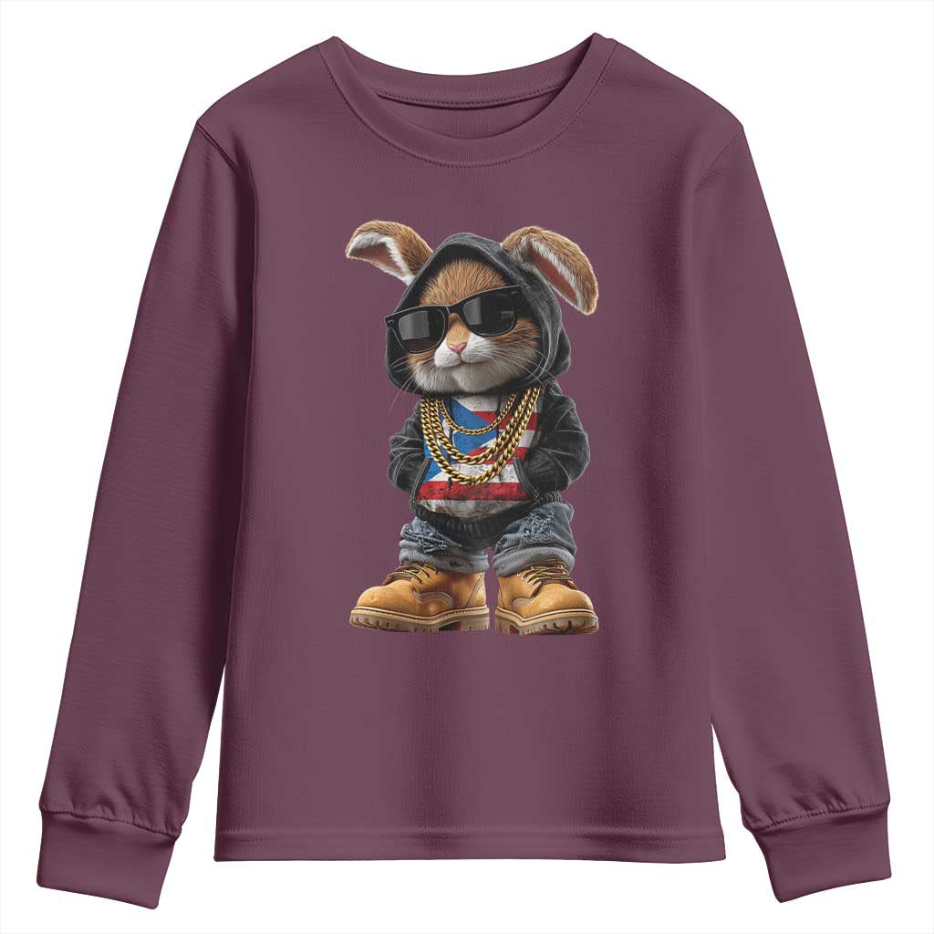 Bunny Puerto Rican Flag Youth Sweatshirt Puerto Rican Taino Boricua Vibes TS10 Maroon Print Your Wear