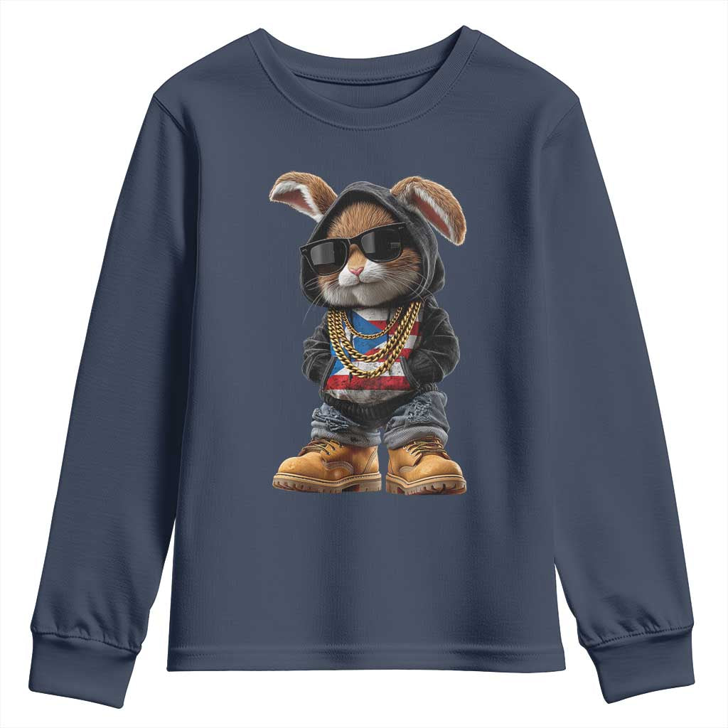 Bunny Puerto Rican Flag Youth Sweatshirt Puerto Rican Taino Boricua Vibes TS10 Navy Print Your Wear
