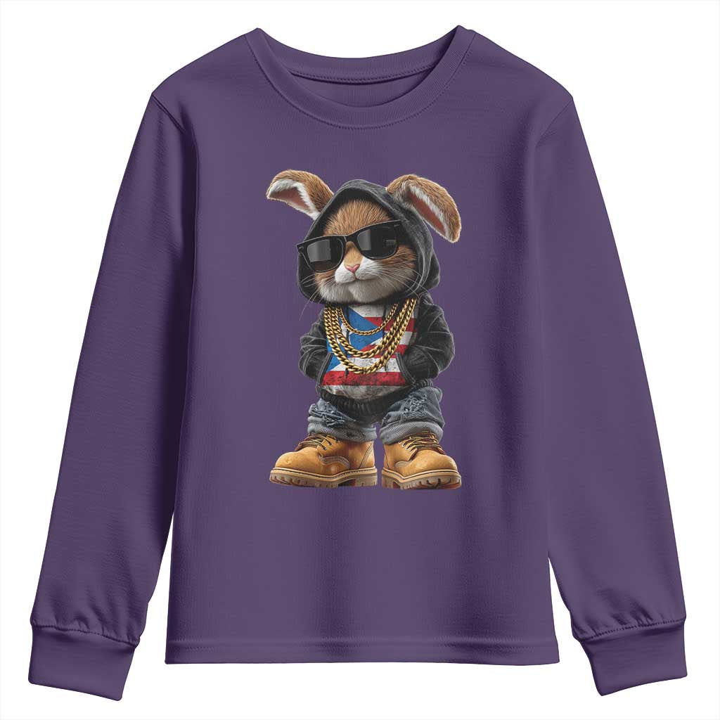 Bunny Puerto Rican Flag Youth Sweatshirt Puerto Rican Taino Boricua Vibes TS10 Purple Print Your Wear