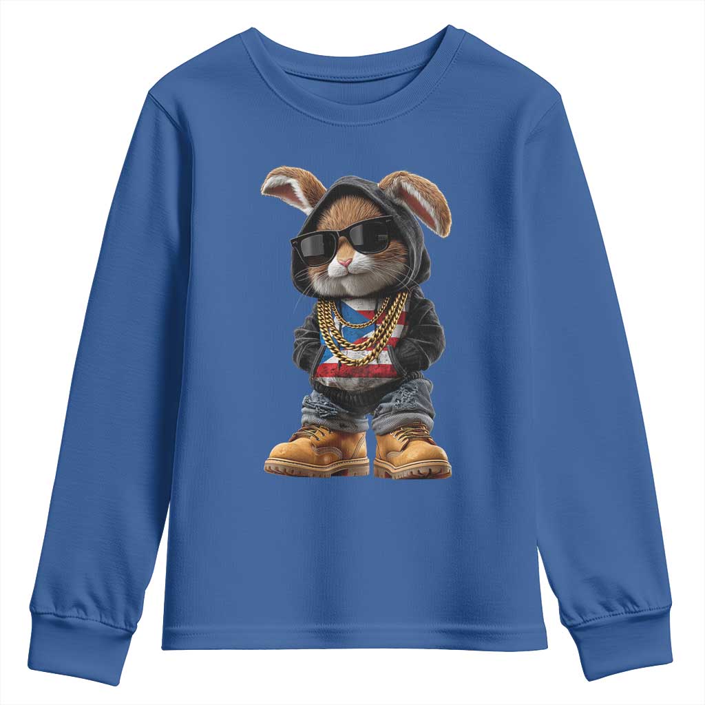 Bunny Puerto Rican Flag Youth Sweatshirt Puerto Rican Taino Boricua Vibes TS10 Royal Blue Print Your Wear