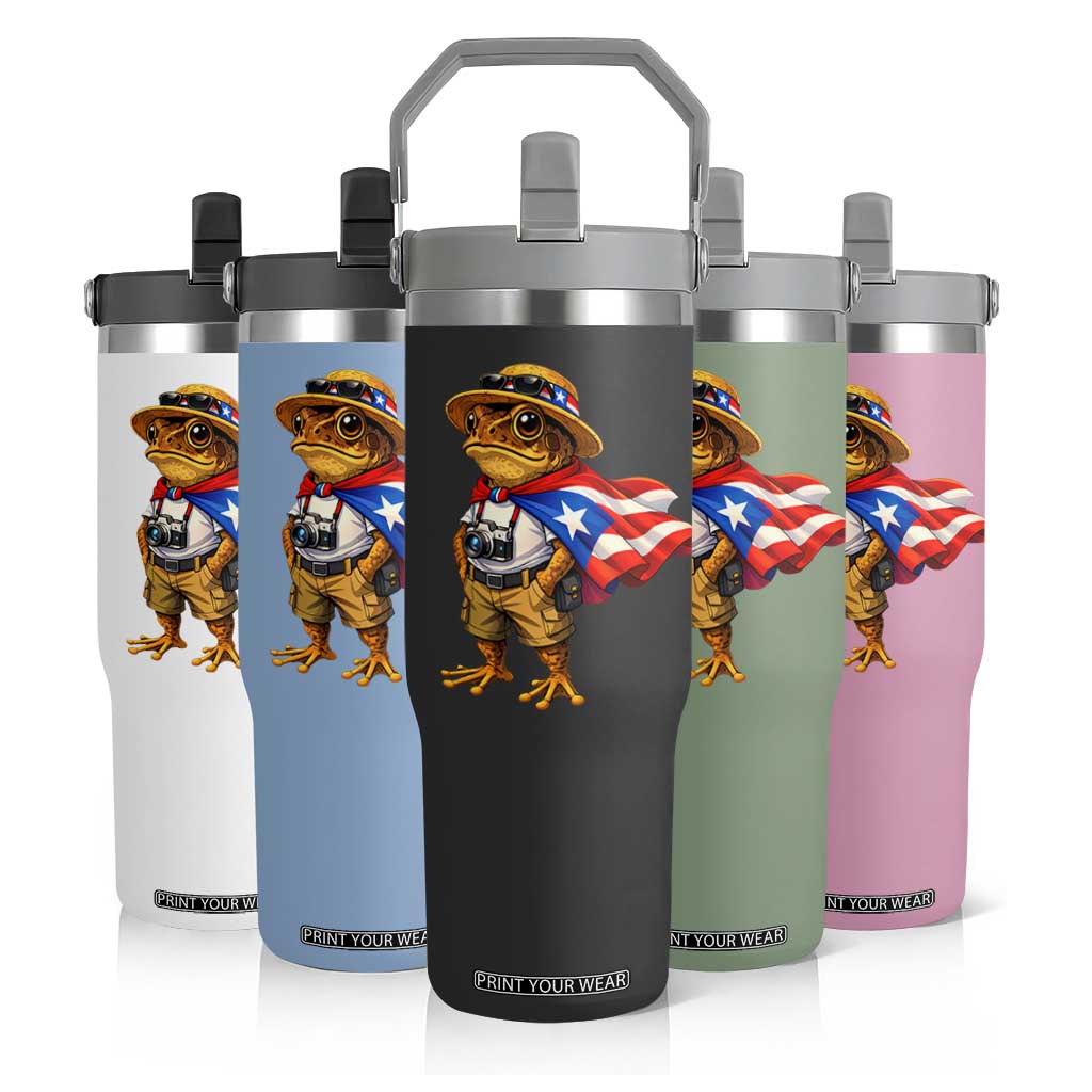 Coqui Frog Puerto Rico Flag Flip Straw Tumbler Puerto Rican Taino Boricua Vibes TS10 Print Your Wear
