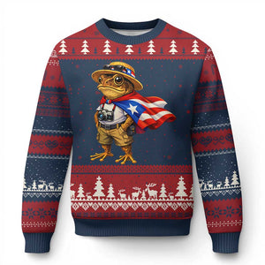 Coqui Frog Puerto Rico Flag Ugly Christmas Sweater Puerto Rican Taino Boricua Vibes TS10 Navy Red Print Your Wear