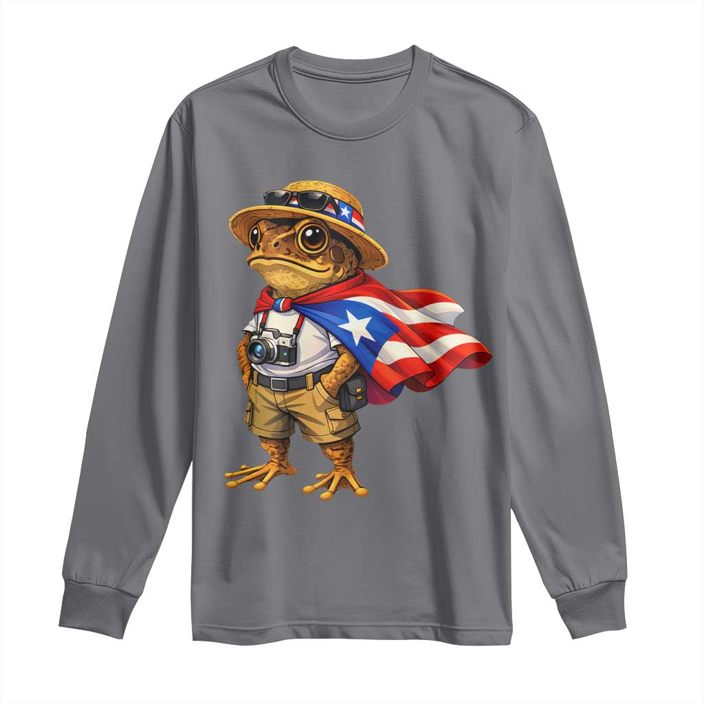 Coqui Frog Puerto Rico Flag Long Sleeve Shirt Puerto Rican Taino Boricua Vibes TS10 Charcoal Print Your Wear