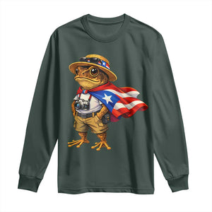 Coqui Frog Puerto Rico Flag Long Sleeve Shirt Puerto Rican Taino Boricua Vibes TS10 Dark Forest Green Print Your Wear