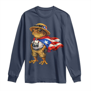 Coqui Frog Puerto Rico Flag Long Sleeve Shirt Puerto Rican Taino Boricua Vibes TS10 Navy Print Your Wear