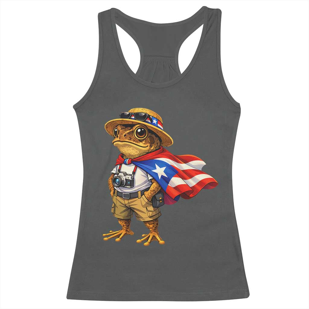 Coqui Frog Puerto Rico Flag Racerback Tank Top Puerto Rican Taino Boricua Vibes TS10 Dark Heather Print Your Wear