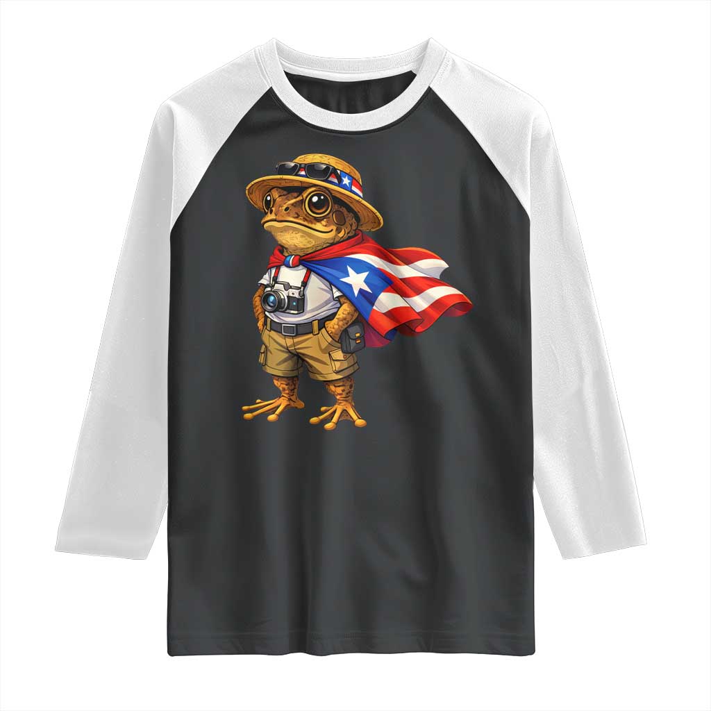 Coqui Frog Puerto Rico Flag Raglan Shirt Puerto Rican Taino Boricua Vibes TS10 Black White Print Your Wear
