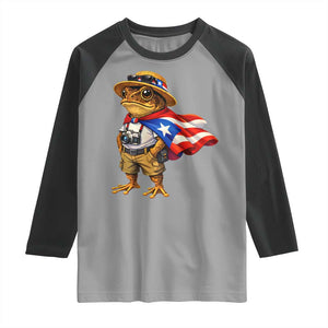 Coqui Frog Puerto Rico Flag Raglan Shirt Puerto Rican Taino Boricua Vibes TS10 Sport Gray Black Print Your Wear