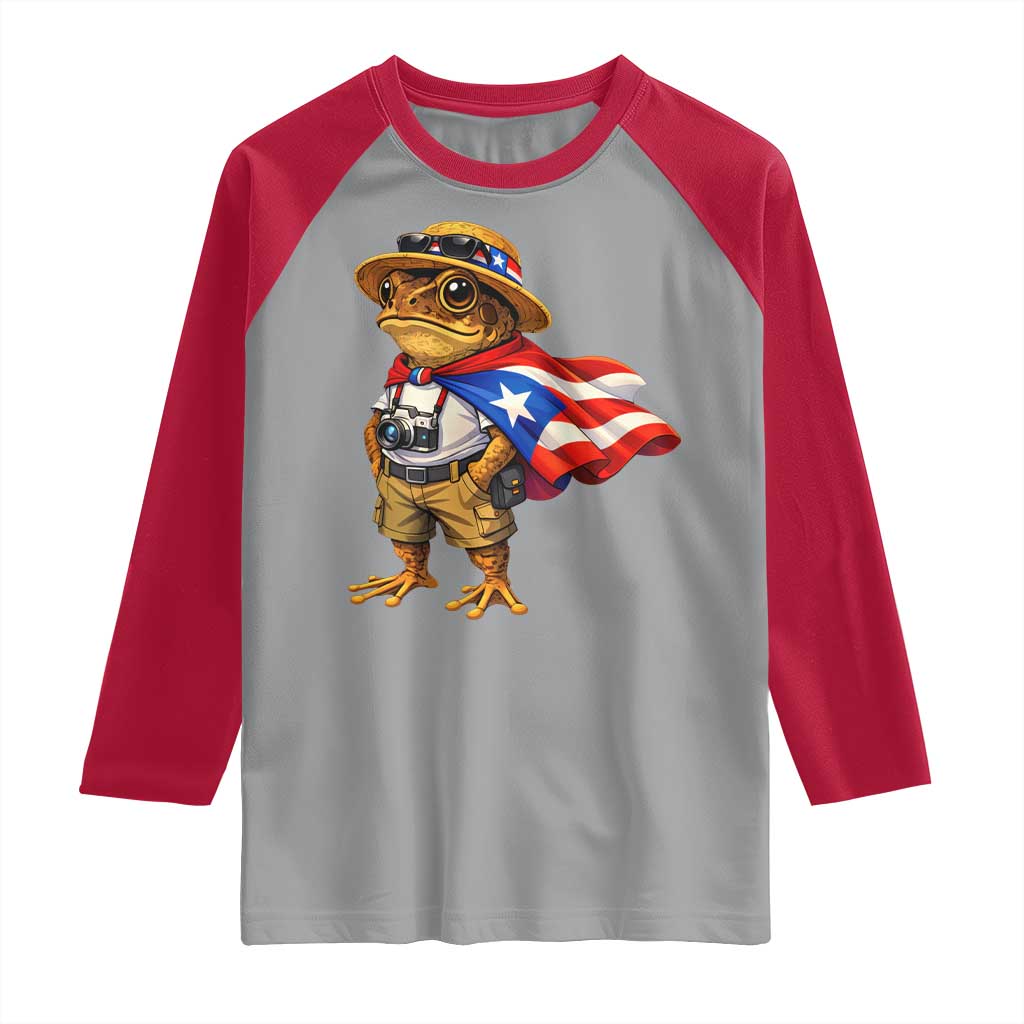 Coqui Frog Puerto Rico Flag Raglan Shirt Puerto Rican Taino Boricua Vibes TS10 Sport Gray Red Print Your Wear
