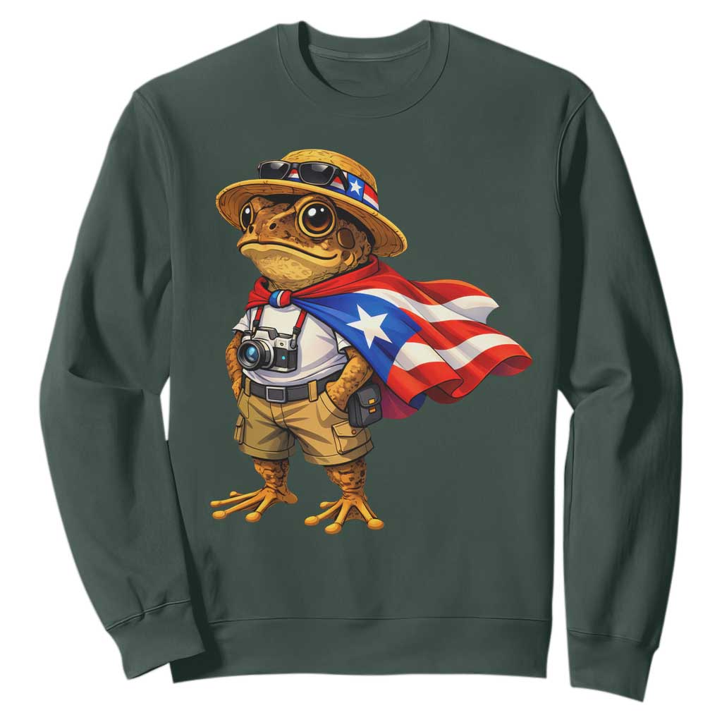 Coqui Frog Puerto Rico Flag Sweatshirt Puerto Rican Taino Boricua Vibes TS10 Dark Forest Green Print Your Wear