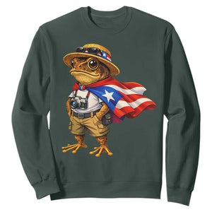 Coqui Frog Puerto Rico Flag Sweatshirt Puerto Rican Taino Boricua Vibes TS10 Dark Forest Green Print Your Wear