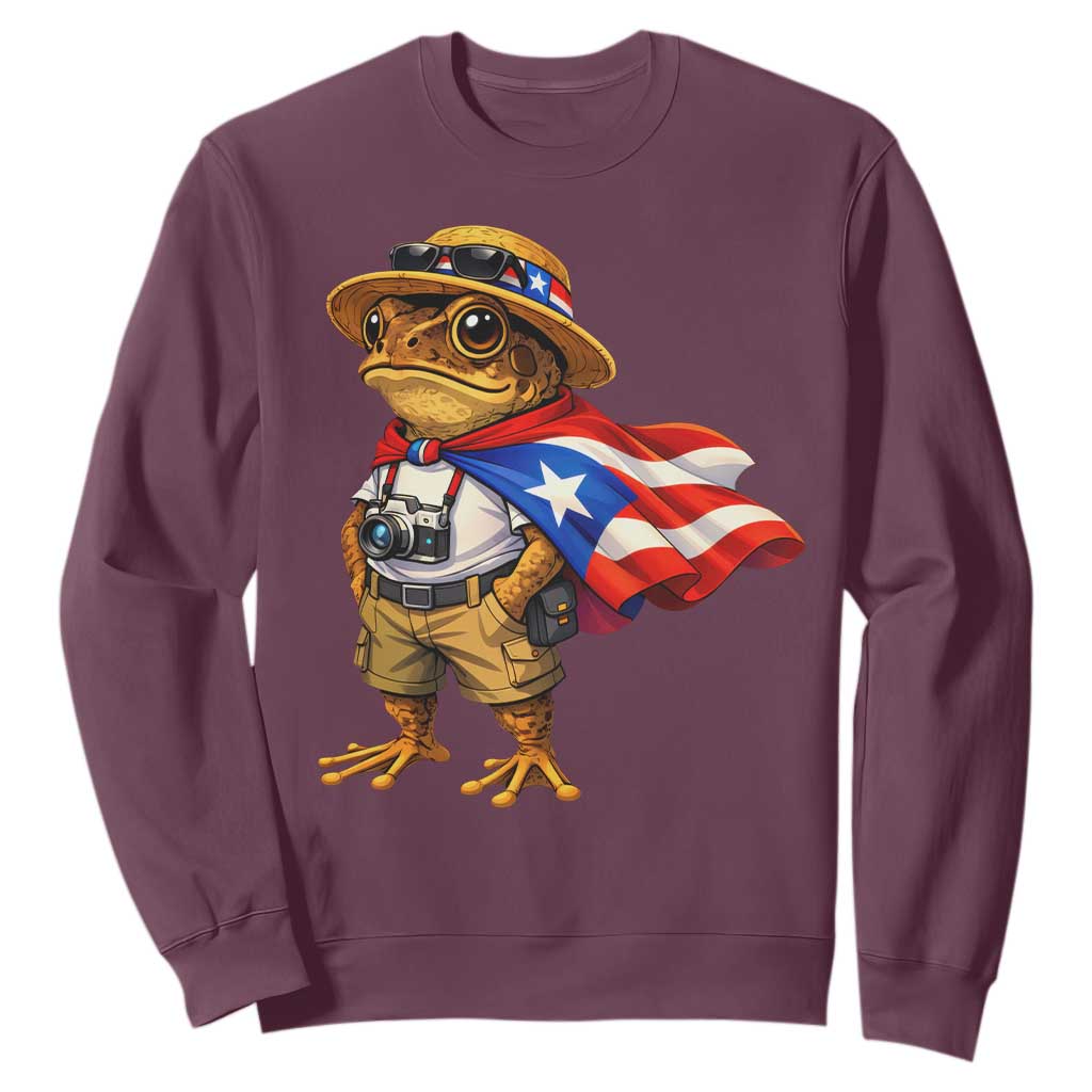 Coqui Frog Puerto Rico Flag Sweatshirt Puerto Rican Taino Boricua Vibes TS10 Maroon Print Your Wear